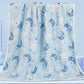 Baby blanket with moon and star pattern on a light blue background