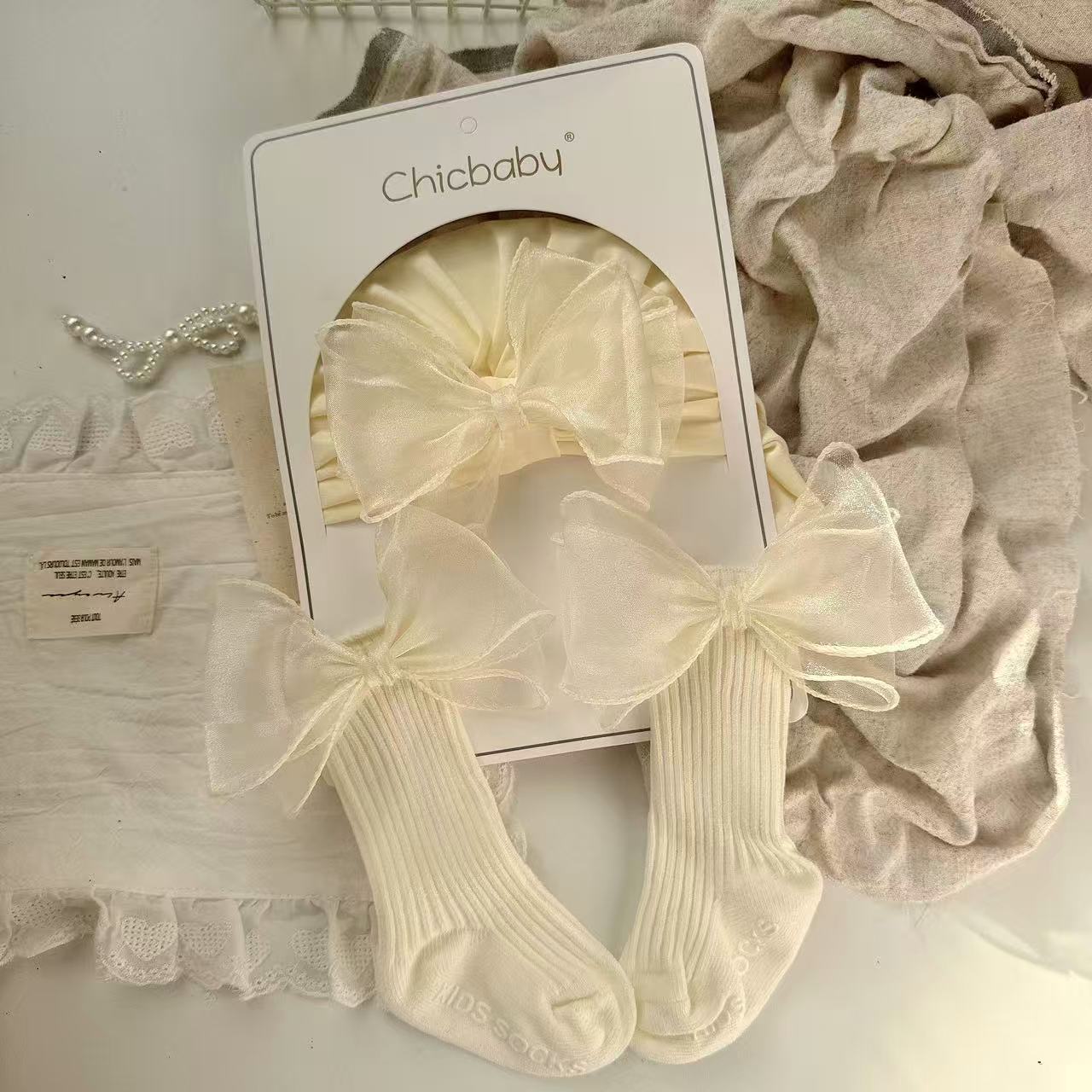 Royale Bow Baby Gift Set – Luxury Cap & Socks Duo