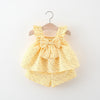 baby girl Yellow flutter sleeve top shorts set heart print