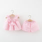 baby girl pink flutter sleeve top shorts set heart print