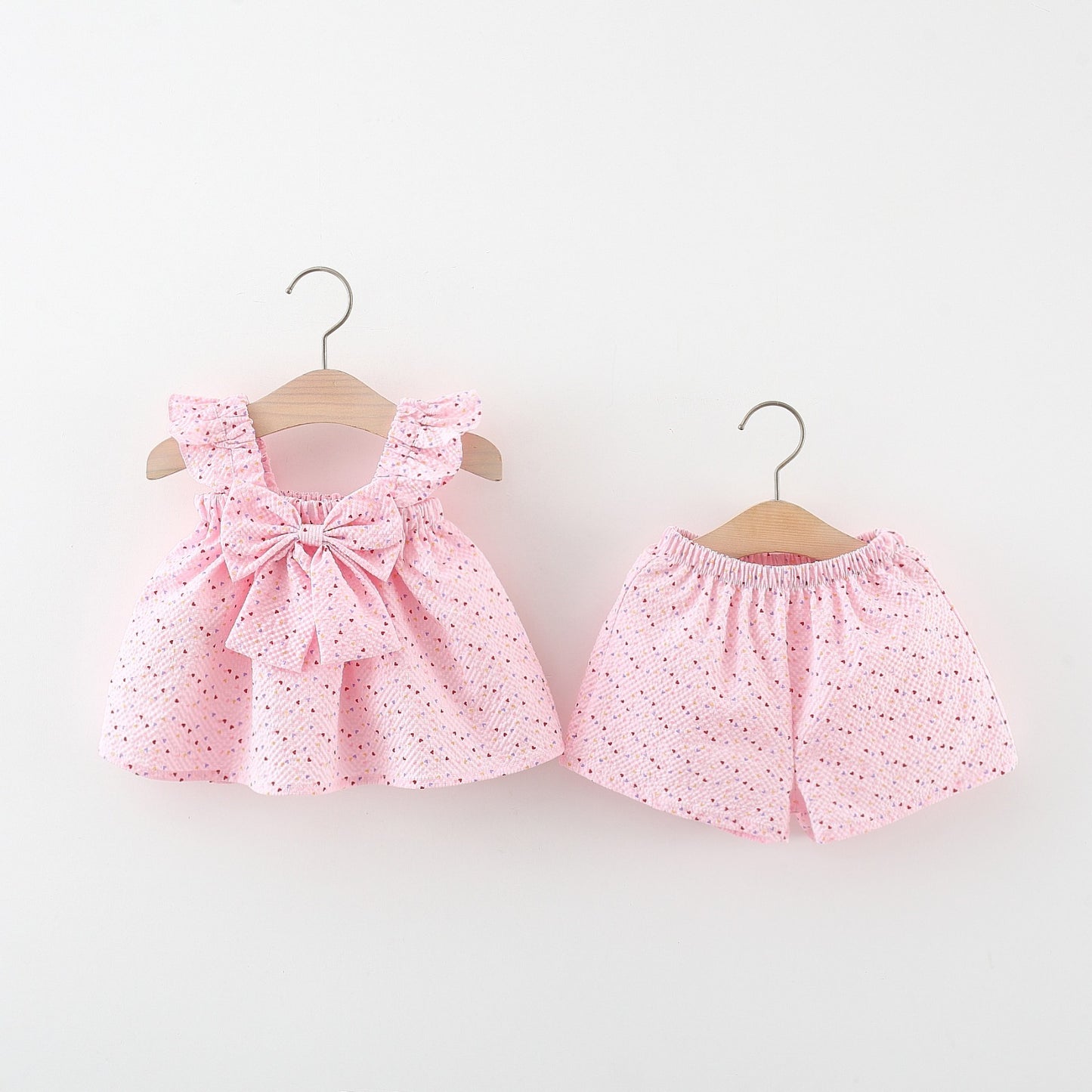 baby girl pink flutter sleeve top shorts set heart print