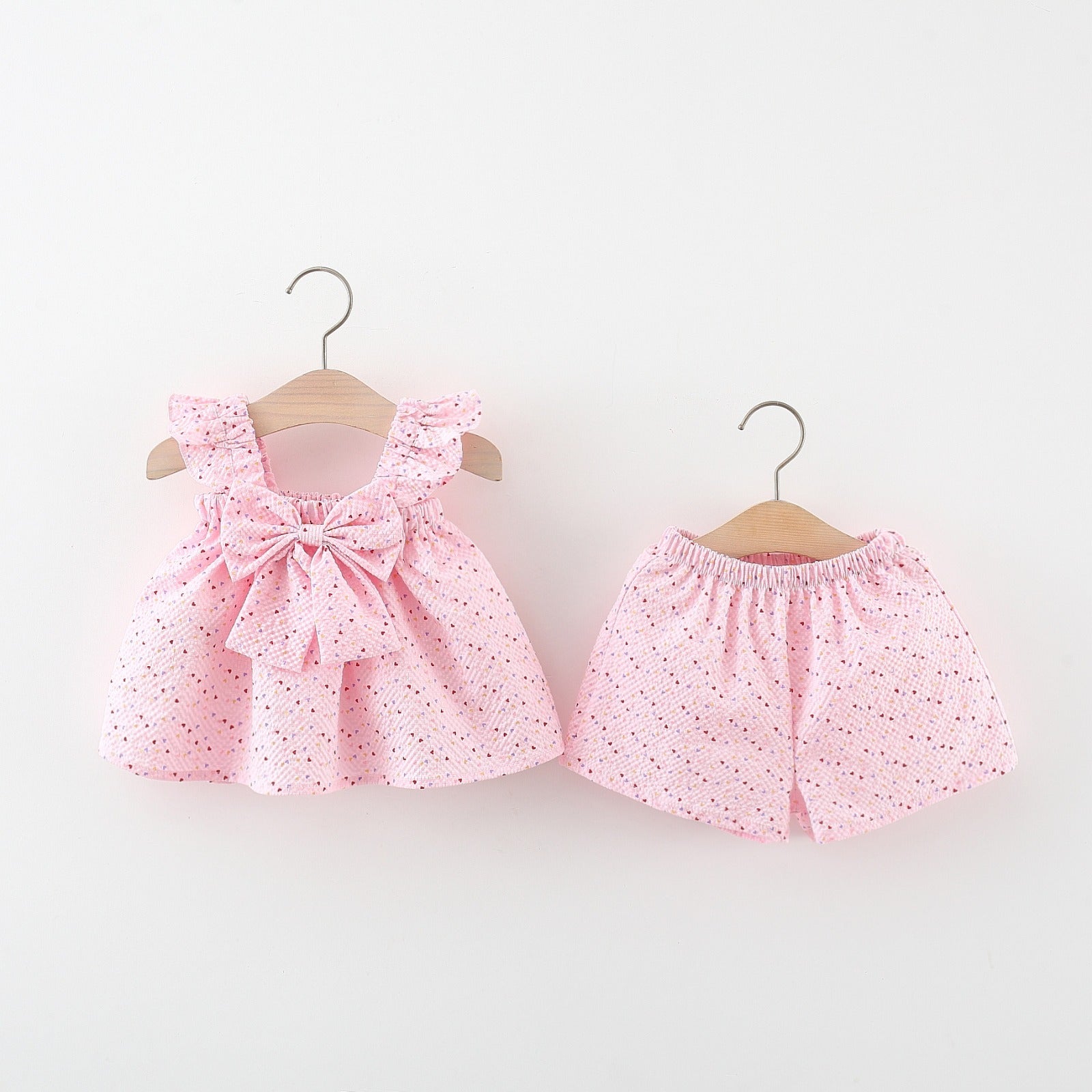 baby girl pink flutter sleeve top shorts set heart print