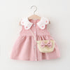 pure cotton baby girl pink plaid dress with jute bag