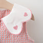 Baby dress with white collar and heart patterns . pure cotton baby girl pink plaid dress with jute bag