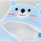 Blue baby towel with bear design on a gray background