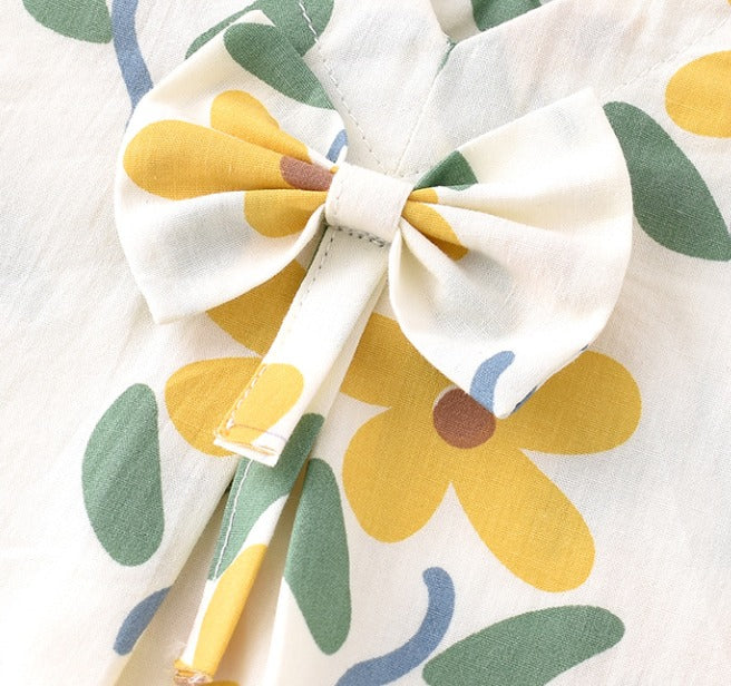 Floral fabric with a large bow in the center dress CrazyToes