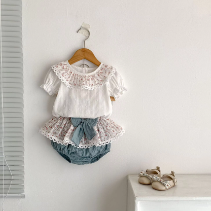 Summer Breeze 2-Piece Set: Printed Collar Top & Skirt Shorts