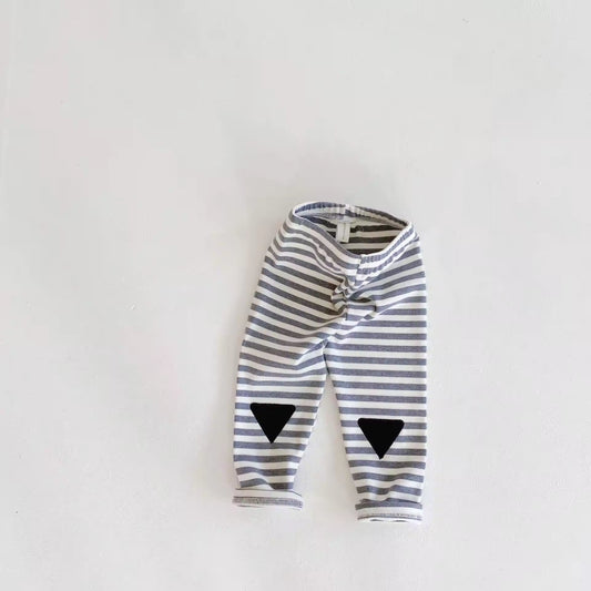 Striped Cotton Baby Leggings with Patch Detail | Soft Stretch Pants for Infants