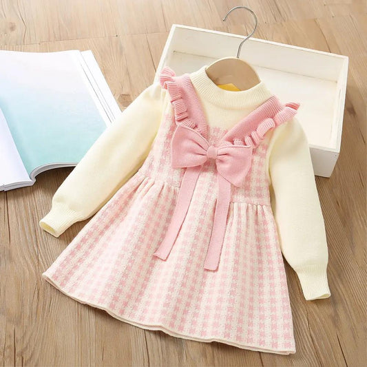 Cute Woolen Long Sleeve Knitwear Frock for Girls - PInk