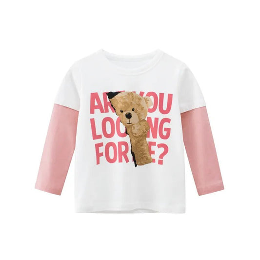 Peeking Teddy Long Sleeve T Shirt for Girls: Comfortable and Playful - Crazy Toes ®